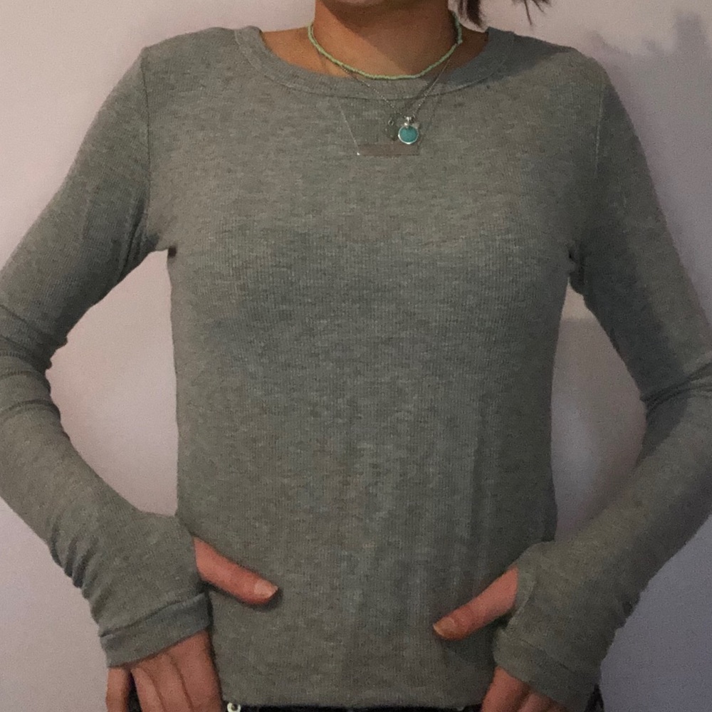 Brandy Melville Gray Thermal Long Sleeve Top